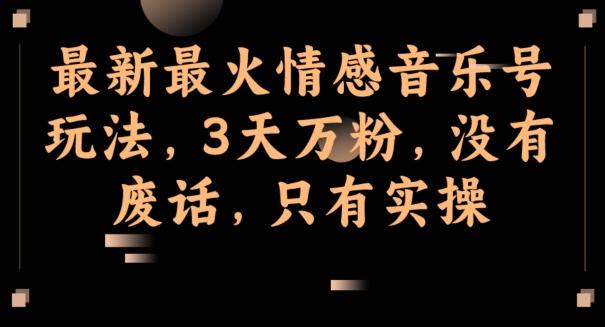 最新最火情感音乐号玩法，3天万粉，没有废话，只有实操-小鹏项目网