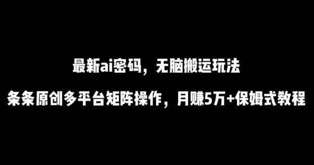 最新ai流量密码，傻瓜式搬运玩法，条条原创，多平台矩阵操作，月赚5万+保姆式教程【揭秘】-小鹏项目网