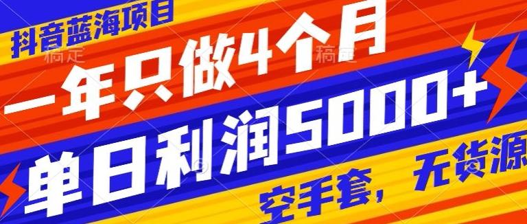 抖音蓝海项目，一年只做4个月，空手套，无货源，单日利润5000+-小鹏项目网