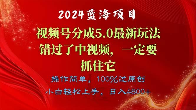 2024蓝海项目，视频号分成计划5.0最新玩法，错过了中视频，一定要抓住…-小鹏项目网