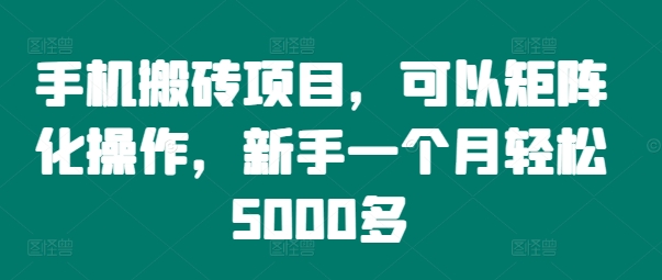 手机搬砖项目，可以矩阵化操作，新手一个月轻松5000多-小鹏项目网