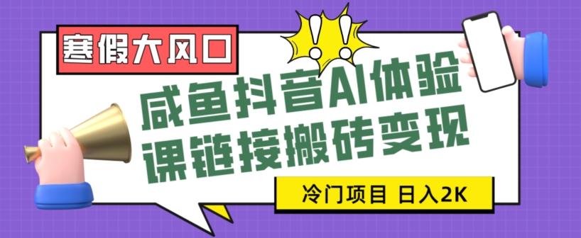 寒假大风口咸鱼抖音AI体验课链接搬砖变现，全网首发冷门项目，小白可日入2K+【揭秘】-小鹏项目网