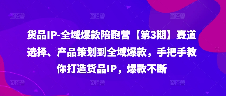 货品IP全域爆款陪跑营【第3期】赛道选择、产品策划到全域爆款，手把手教你打造货品IP，爆款不断-小鹏项目网