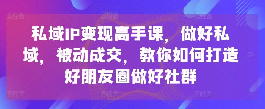 私域IP变现高手课，做好私域，被动成交，教你如何打造好朋友圈做好社群-小鹏项目网