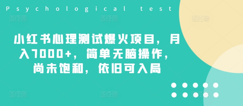 小红书心理测试爆火项目，月入7000+，简单无脑操作，尚未饱和，依旧可入局-小鹏项目网