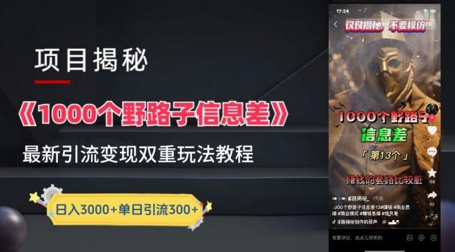 一千个野路子信息差最新玩法教程-变现+引流的玩法具体拆解【揭秘】-小鹏项目网
