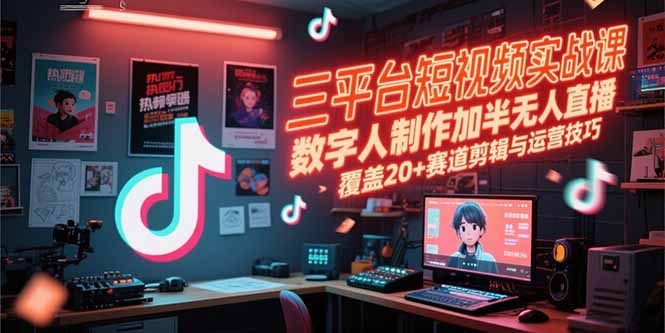 三平台短视频实战课，数字人制作加半无人直播，覆盖20+赛道剪辑与运营技巧-小鹏项目网
