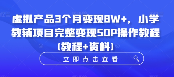 虚拟产品3个月变现8W+，小学教辅项目完整变现SOP操作教程(教程+资料)-小鹏项目网