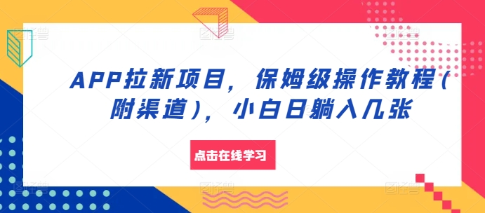APP拉新项目，保姆级操作教程(附渠道)，小白日躺入几张【揭秘】-小鹏项目网