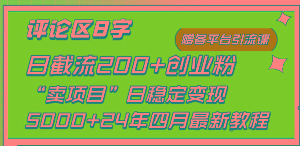 (9851期)评论区8字日载流200+创业粉  日稳定变现5000+24年四月最新教程！-小鹏项目网