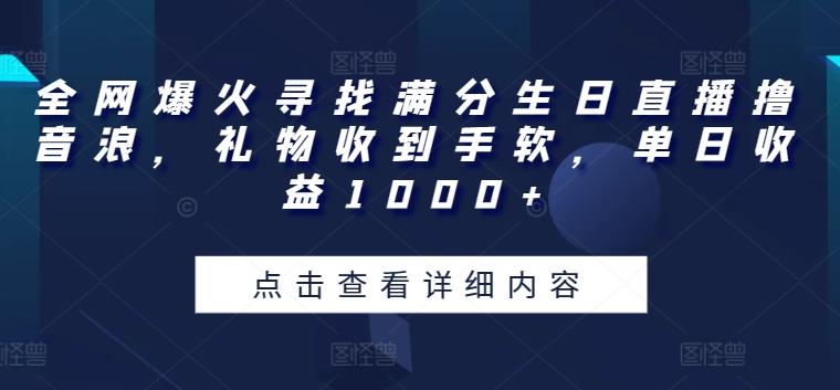 全网爆火寻找满分生日直播撸音浪，礼物收到手软，单日收益1000+【揭秘】-小鹏项目网