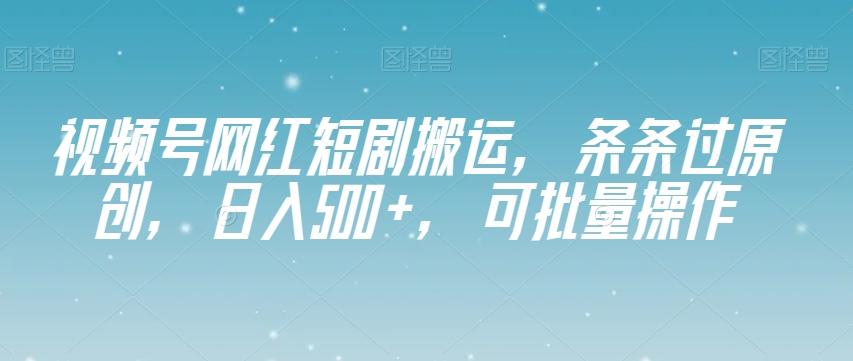 视频号网红短剧搬运，条条过原创，日入500+，可批量操作【揭秘】-小鹏项目网