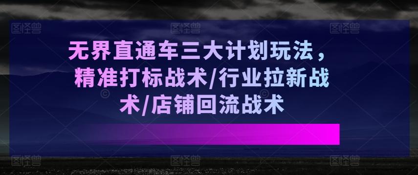 无界直通车三大计划玩法，精准打标战术/行业拉新战术/店铺回流战术-小鹏项目网