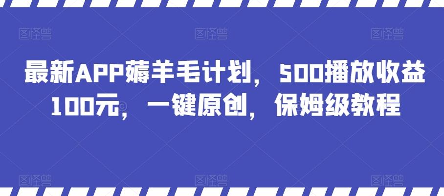 最新APP薅羊毛计划，500播放收益100元，一键原创，保姆级教程-小鹏项目网