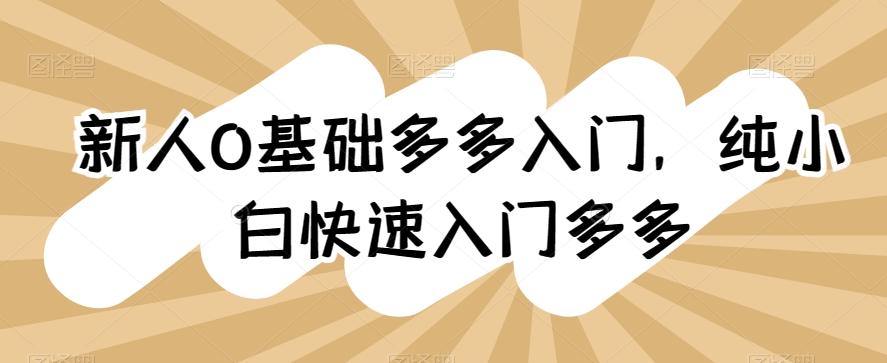 新人0基础多多入门，​纯小白快速入门多多-小鹏项目网