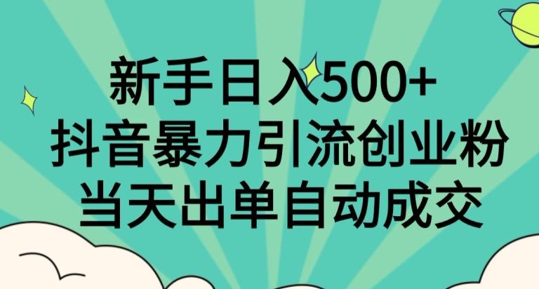 新手日入500+，抖音暴力引流创业粉，当天出单自动成交-小鹏项目网