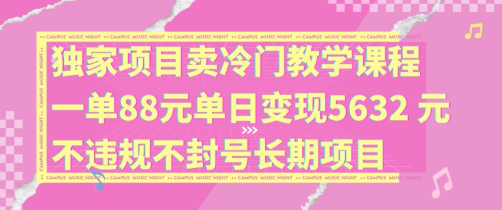 独家项目卖冷门教学课程一单88元单日变现5632元违规不封号长期项目【揭秘】-小鹏项目网