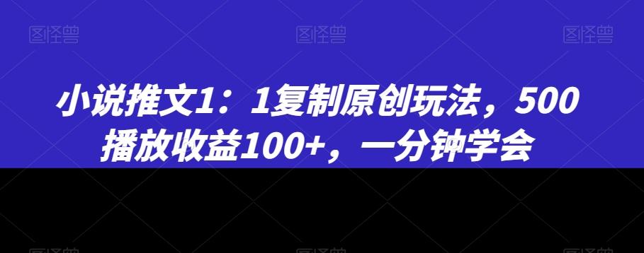 小说推文1：1复制原创玩法，500播放收益100+，一分钟学会【揭秘】-小鹏项目网