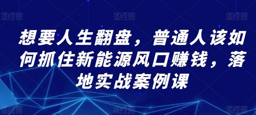 想要人生翻盘，普通人该如何抓住新能源风口赚钱，落地实战案例课-小鹏项目网