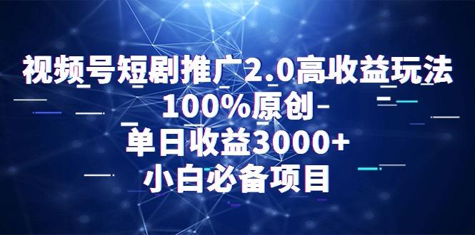 视频号短剧推广2.0高收益玩法，100%原创，单日收益3000+，小白必备项目-小鹏项目网