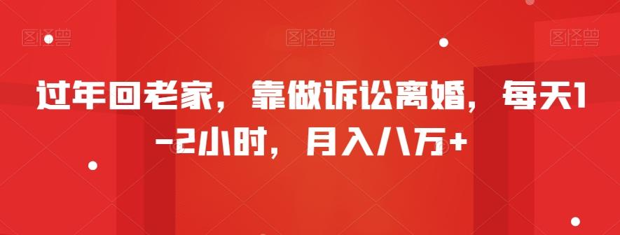 过年回老家，靠做诉讼离婚，每天1-2小时，月入八万+-小鹏项目网