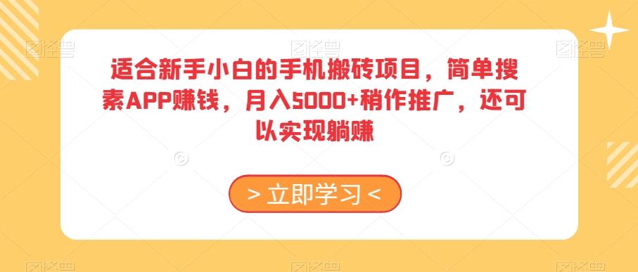 适合新手小白的手机搬砖项目，简单搜素APP赚钱，月入5000+稍作推广，还可以实现躺赚【揭秘】-小鹏项目网