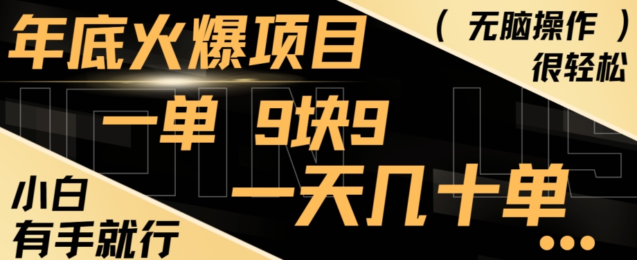 年底火爆项目，一单9.9，一天几十单，只需一部手机，傻瓜式操作，小白有手就行-小鹏项目网