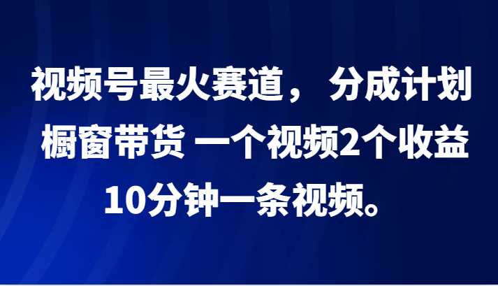 视频号最火赛道， 分成计划， 橱窗带货，一个视频2个收益，10分钟一条视频。-小鹏项目网