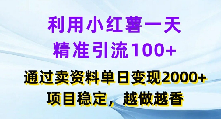 利用小红书一天精准引流100+，通过卖项目单日变现2k+，项目稳定，越做越香【揭秘】-小鹏项目网