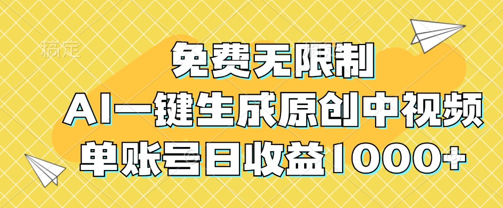 免费无限制，AI一键生成原创中视频，单账号日收益1000+-小鹏项目网