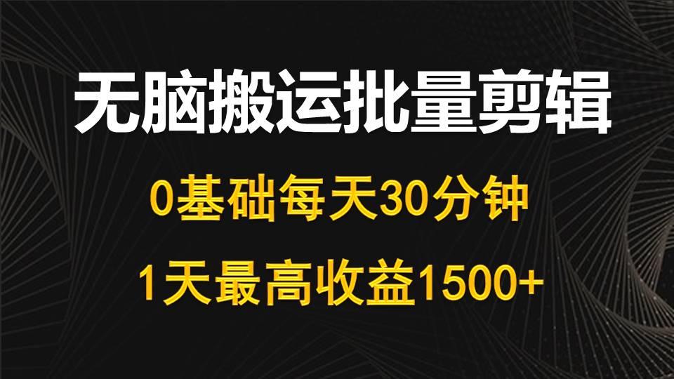 (10008期)每天30分钟，0基础无脑搬运批量剪辑，1天最高收益1500+-小鹏项目网