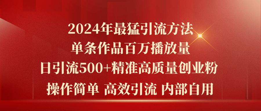 2024年最猛暴力引流方法，单条作品百万播放 单日引流500+高质量精准创业粉-小鹏项目网