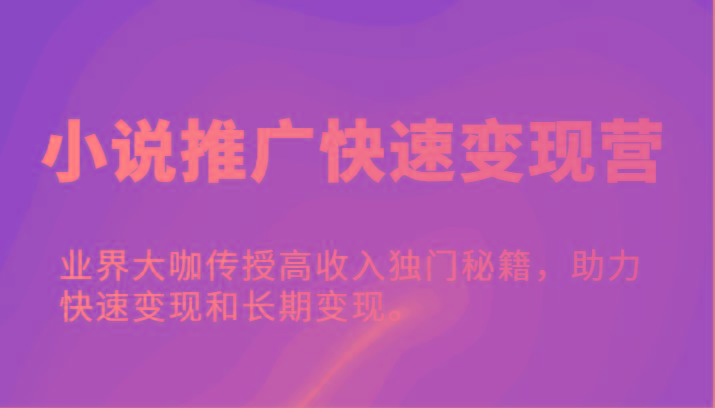 小说推广快速变现营-业界大咖传授高收入独门秘籍，助力快速变现和长期变现。-小鹏项目网