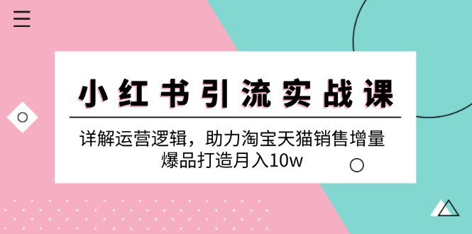 小红书引流实战课：详解运营逻辑，助力淘宝天猫销售增量，爆品打造月入10w-小鹏项目网