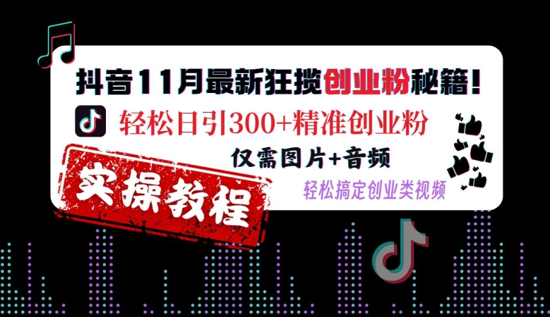 抖音11月最新狂揽创业粉秘籍，轻松日引300+精准创业粉，仅需图片+音频，轻松搞定创业类视频-小鹏项目网