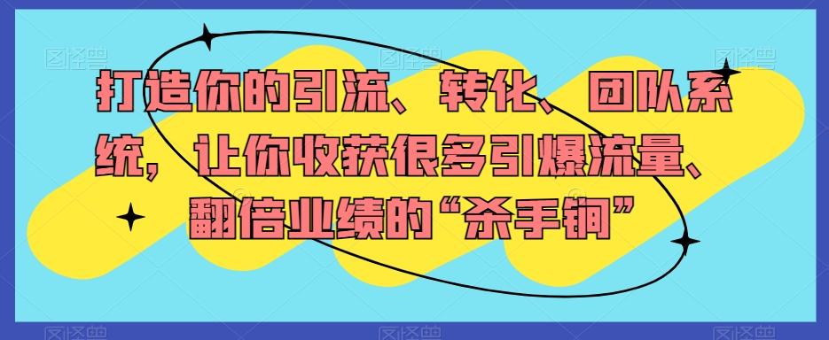 打造你的引流、转化、团队系统，让你收获很多引爆流量、翻倍业绩的“杀手锏”-小鹏项目网
