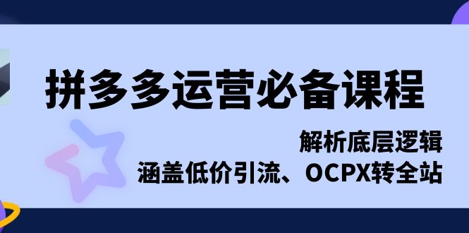 拼多多运营必备课程，解析底层逻辑，涵盖低价引流、OCPX转全站-小鹏项目网