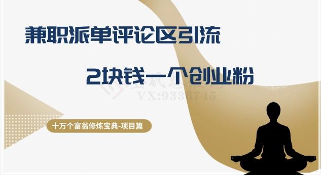 十万个富翁修炼宝典之11.兼职派单评论区引流，2块钱一个创业粉-小鹏项目网