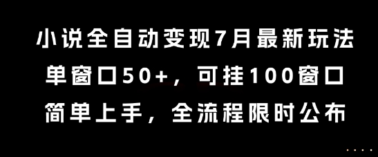 小说全自动变现7月玩法，单窗口50+，可挂100窗口，简单上手，全流程限时公布【揭秘】-小鹏项目网