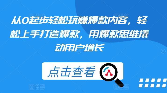 从0起步轻松玩赚爆款内容，轻松上手打造爆款，用爆款思维撬动用户增长-小鹏项目网