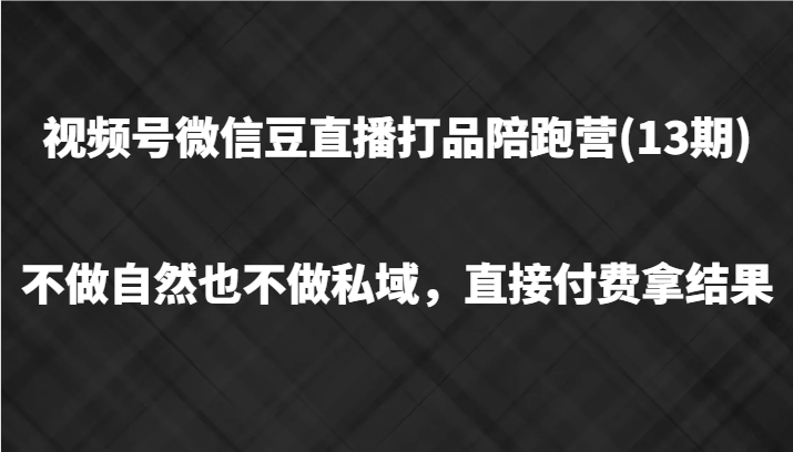 视频号微信豆直播打品陪跑(13期)，不做不自然流不做私域，直接付费拿结果-小鹏项目网