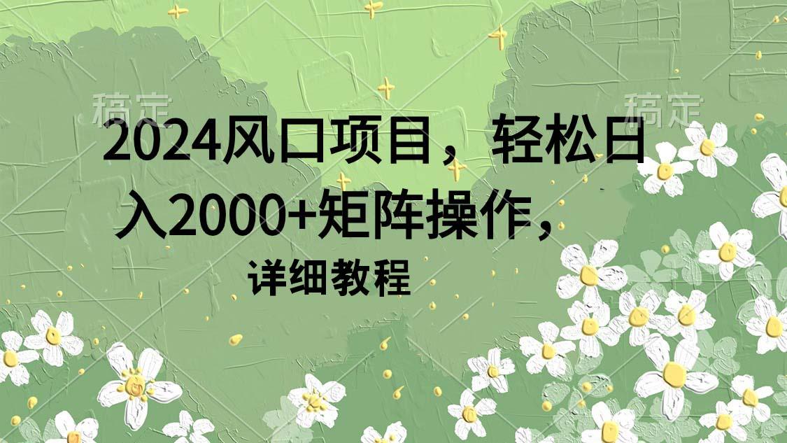 (9652期)2024风口项目，轻松日入2000+矩阵操作，详细教程-小鹏项目网