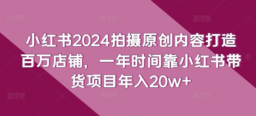 小红书2024拍摄原创内容打造百万店铺，一年时间靠小红书带货项目年入20w+-小鹏项目网