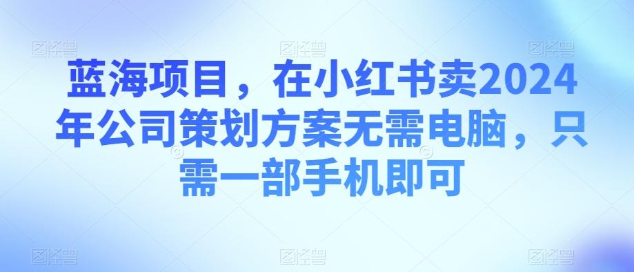 蓝海项目，在小红书卖2024年公司策划方案无需电脑，只需一部手机即可-小鹏项目网