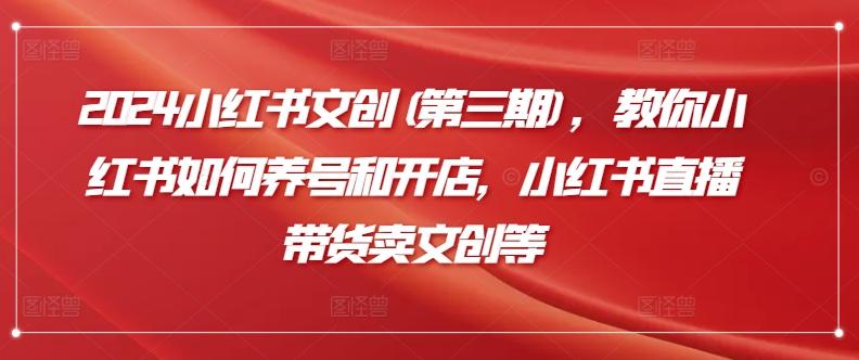 2024小红书文创(第三期)，教你小红书如何养号和开店，小红书直播带货卖文创等-小鹏项目网