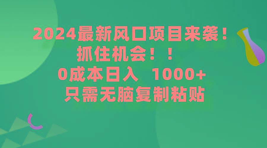 (9899期)2024最新风口项目来袭，抓住机会，0成本一部手机日入1000+，只需无脑复…-小鹏项目网