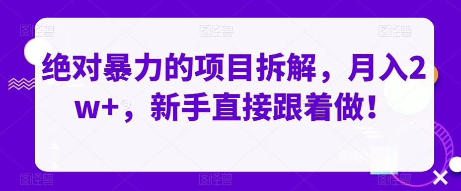 绝对暴力的项目拆解，月入2w+，新手直接跟着做！-小鹏项目网