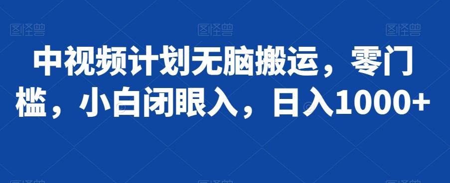 中视频计划无脑搬运，零门槛，小白闭眼入，日入1000+-小鹏项目网