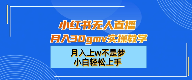 小红书无人直播月入30gmv实操教学，月入上w不是梦，小白轻松上手【揭秘】-小鹏项目网