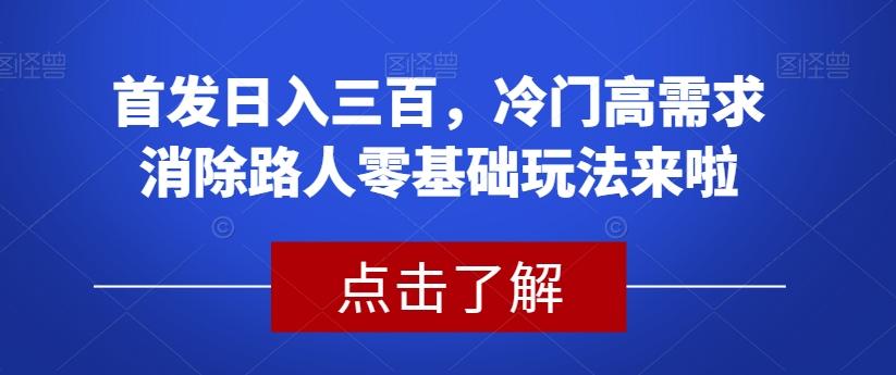 首发日入三百，冷门高需求消除路人零基础玩法来啦【揭秘】-小鹏项目网